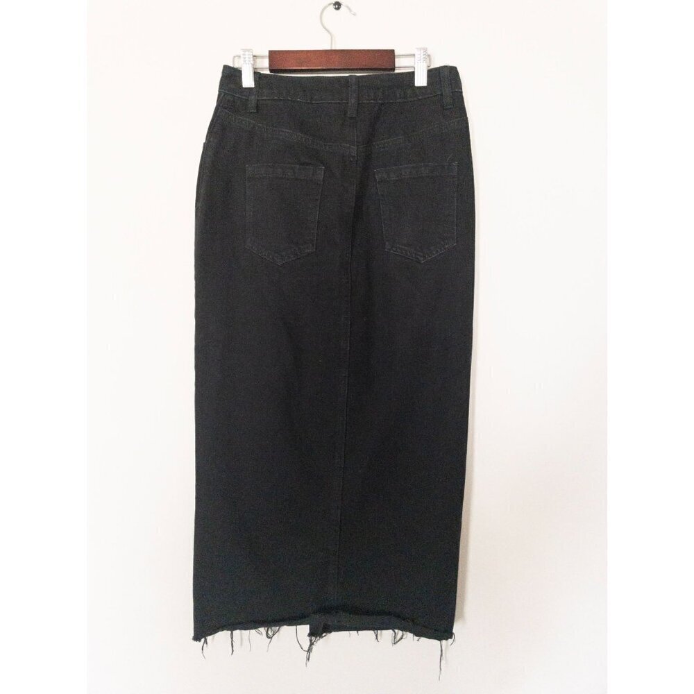 Happily Grey High-Waisted Black Denim Maxi Skirt With Raw Hem Size 25 Cotton Ble - Picture 2 of 9